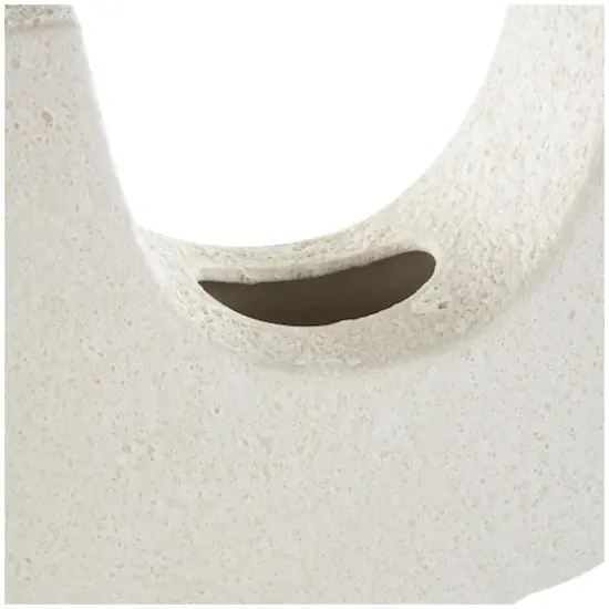14" Speckled White Abstract Curved Ceramic Vase with Dual Openings {4}