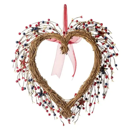 Glitzhome&reg; 17" Patriotic American Berry Heart Wreath {6}