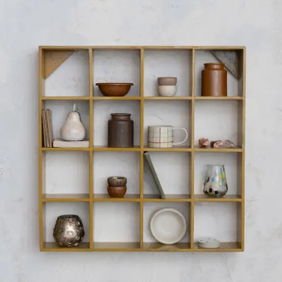 Hello Honey 27.5" Mustard Square Reclaimed Wood & Metal Wall Shelf {5}