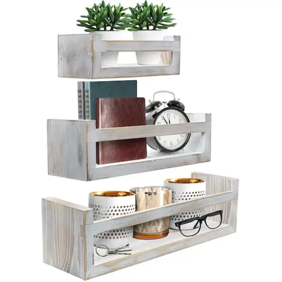 Sorbus Rustic Floating Shelves Set Gray {1}