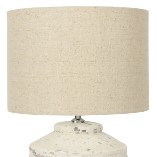 Hello Honey&reg; 19.5" Distressed Cream Cement Table Lamp with Linen Shade {4}