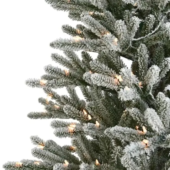 7.5ft. Pre-Lit Flocked Franklin Fir Artificial Christmas Tree, Clear LED Lights {5}