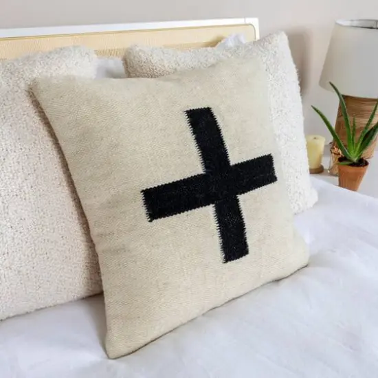 Hello Honey&reg; 20" x 20" Swiss Cross Cotton Wool Throw Pillow Natural/Black {3}