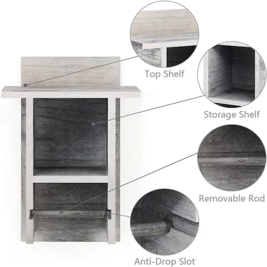 NEX&trade; 14" Rustic White Wall Mounted Toilet Paper Holder with Shelf {4}