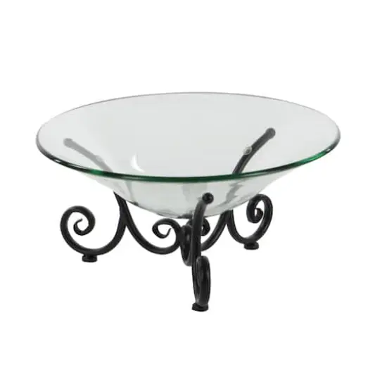 Clear Glass and Metal Traditional Serving Bowl, 8" x 17" x 17" {5}