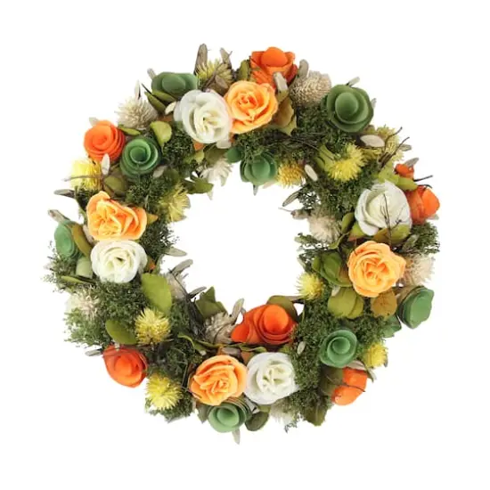 12.5" Orange & White Flowers with Moss & Twig Spring Wreath {1}