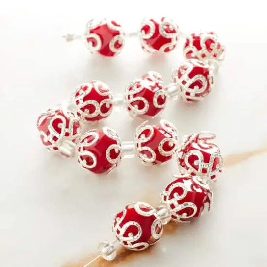 Red Faceted Glass Bead With Bead Cap, 10mm by Bead Landing&trade; {3}