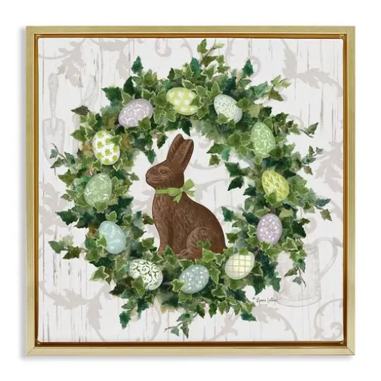 Stupell Industries Spring Easter Egg Wreath Floater Framed Art Gold {1}