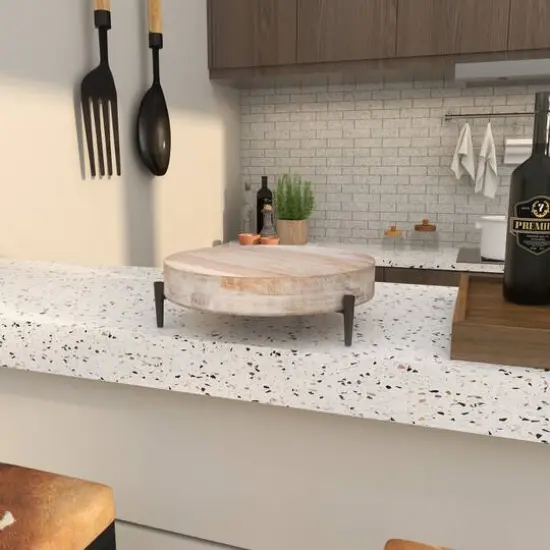 13" Cream Mango Wood Tray with Black Metal Leg {8}