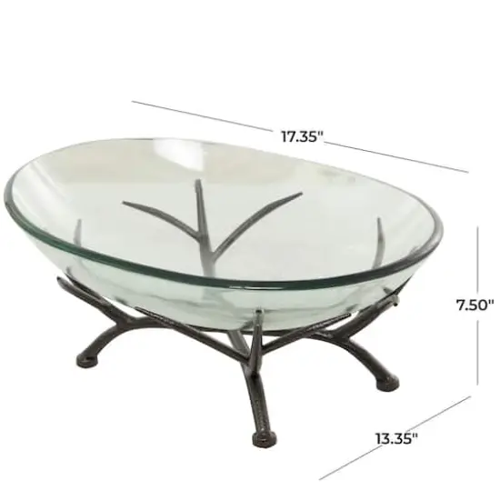 17" Kitchen Glass Serving Bowl with Black Metal Branch Stand {4}