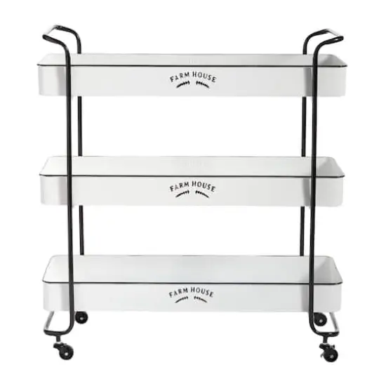 35" White Metal Farmhouse Storage Rolling Cart {1}