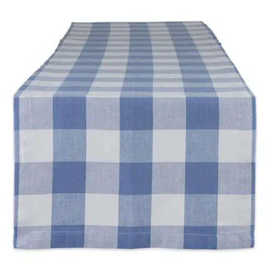 DII&reg; 108" Buffalo Check Table Runner Stonewash Blue/White {1}