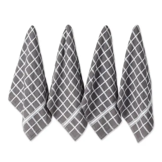 DII&reg; Solid Windowpane Terry Dishtowels, 4ct. Gray {1}