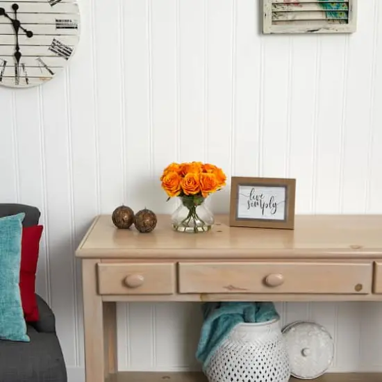 11" Orange Rose Arrangement with Clear Glass Vase {3}