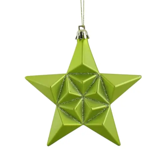 12ct. 5" Matte Green Kiwi Glittered Star Shatterproof Christmas Ornaments {1}