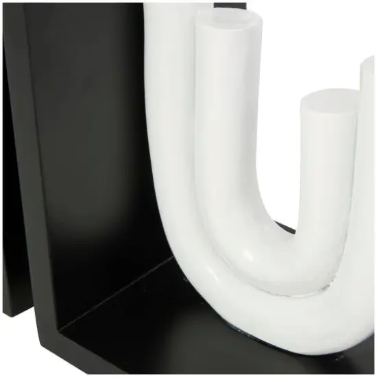 7" White MDF Abstract Layered U-Shaped Bookends with Black Stands Set {6}
