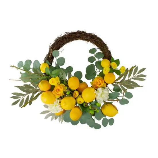 18" Yellow Lemons & Flowers Artificial Floral Spring Wreath {1}