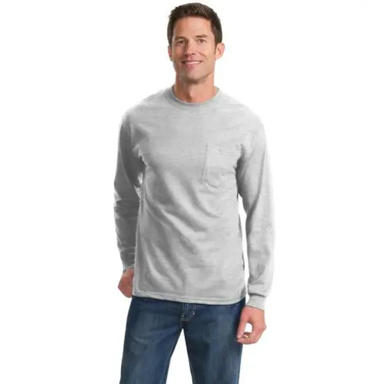 Port & Company&reg; Tall Long Sleeve Essential Pocket T-Shirt Ash {4}