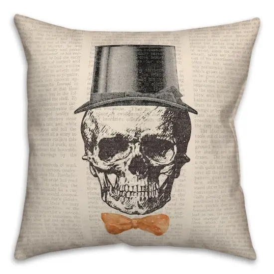 Skull Tophat Newspaper Bowtie Spun Poly Throw Pillow {1}