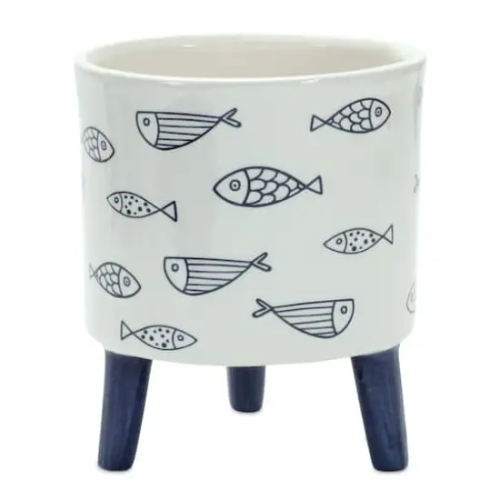 6" Coastal Fish Pattern Planters with Legs Set {4}