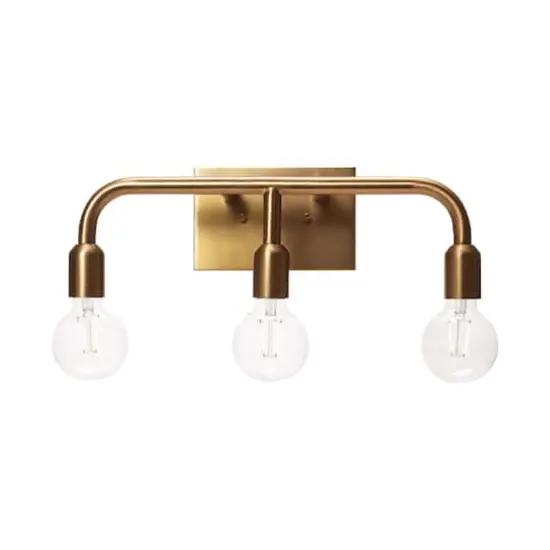 Hello Honey® Robert Stevenson Lighting Benson Exposed Bulb Metal 3-Light Vanity Brushed Gold {1}