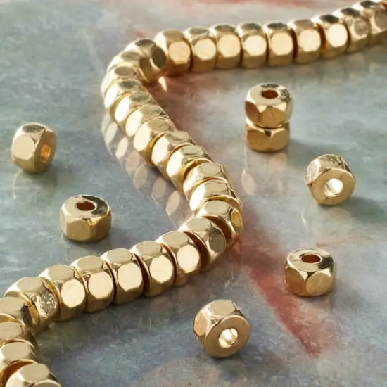 Gold Metal Faceted Cube Beads by Bead Landing&trade; {3}