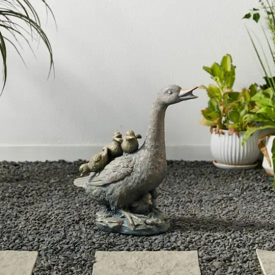 Glitzhome&reg; 15" Faux Bronze Duck Garden Statue {5}