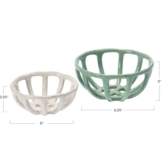 Hello Honey&reg; Green & White Stoneware Basket Set {5}