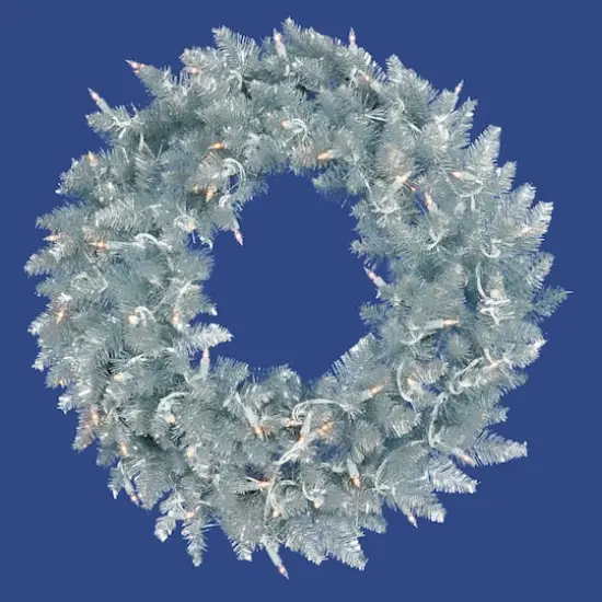 30" Warm White LED Lights Silver Fir Artificial Christmas Wreath {3}
