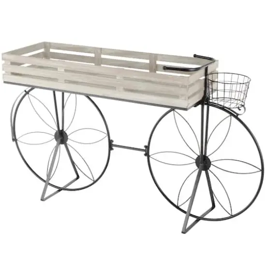 56" Cream Metal Floral Plantstand {1}