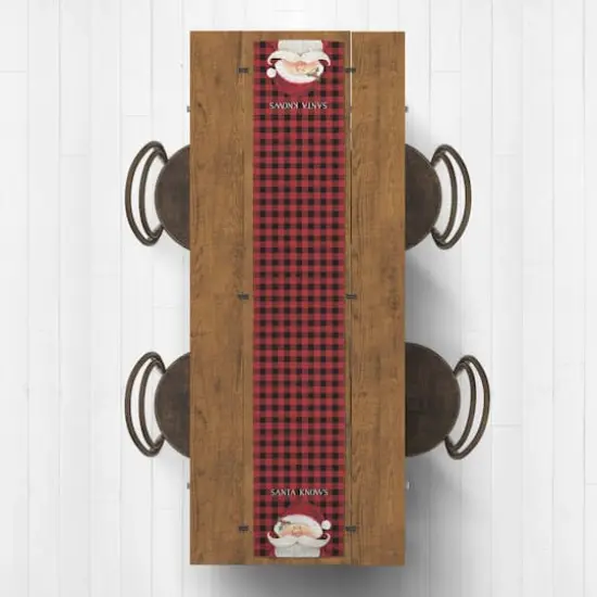 Santa Knows on Plaid 16x72 Poly Twill Table Runner {3}