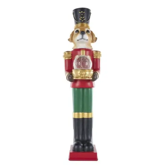 31" Red, Green & Gold Nutcracker Dog Sculpture {4}