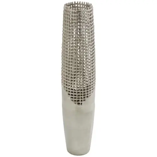 29" Silver Aluminum Tall Grid Inspired Vase with Open Frame Design {5}