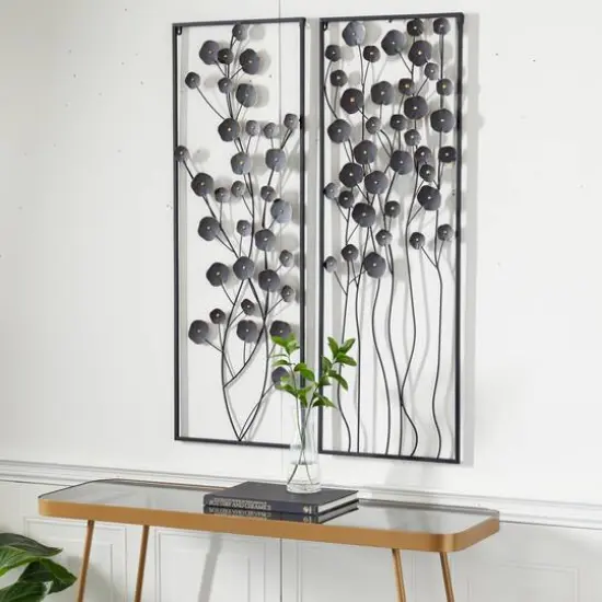 42" Black Metal Farmhouse Floral Wall D&eacute;cor Set {9}