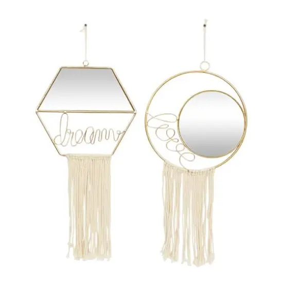 Gold Metal Contemporary Hanging Wall Mirrors Set  {1}