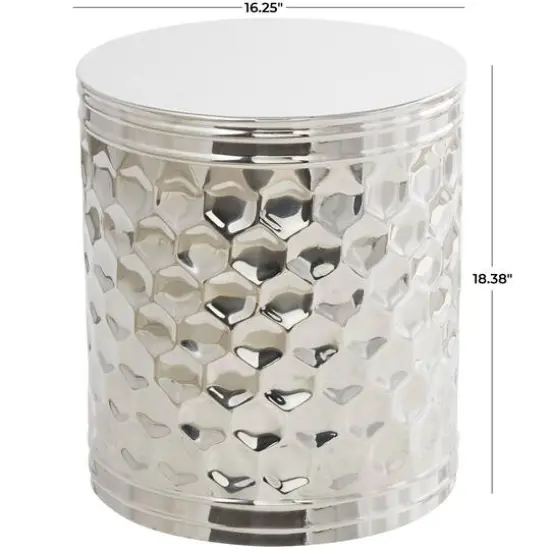 18" Silver Stainless Steel Drum Geometric Accent Table {6}