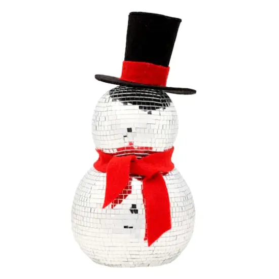 12" Disco Ball Snowman with Red Scarf {1}