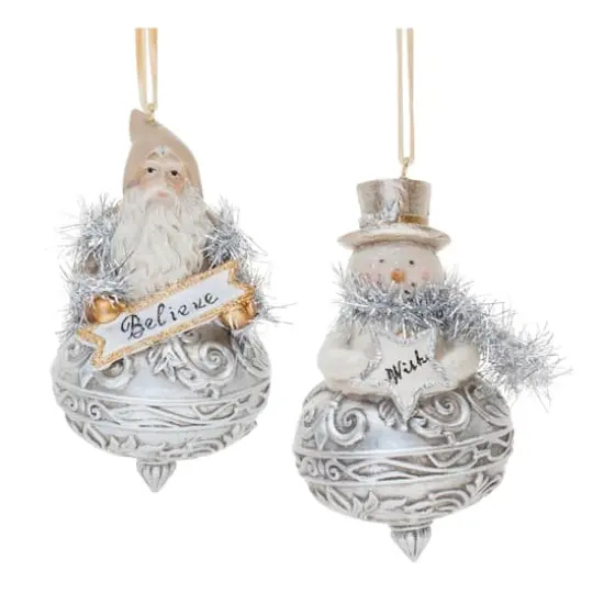 Ornate Santa & Snowman Finial Ornament Set {3}