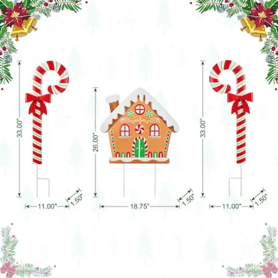 Glitzhome&reg; 33" Metal Christmas Gingerbread House and Candy Cane Yard Stake Set {9}