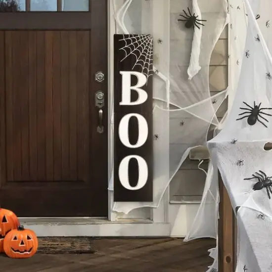 Glitzhome&reg; Black & White Wooden BOO Porch Sign {4}