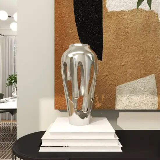 15" Silver Aluminum Melting Drip Vase {3}
