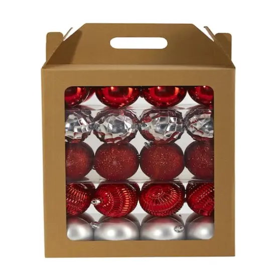 40ct. 3" Red & Silver Shatterproof Ball Ornaments {1}