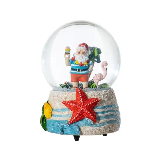 Glitzhome&reg; 100mm Christmas Resin Musical Snowflakes Santa on Vacation Waterglobe {3}