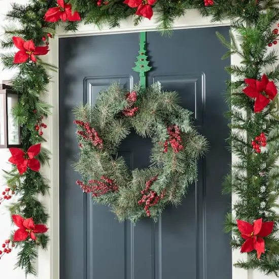 Glitzhome&reg; 24" Christmas Sugared Pine Needle & Berry Wreath {4}