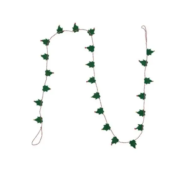 Hello Honey&reg; 6ft. Handmade Wool Felt Green Leaves with Red & Gold Jingle Bells Garland {1}