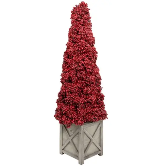 3ft. Unlit Red Berry Cone Artificial Potted Christmas Topiary {4}