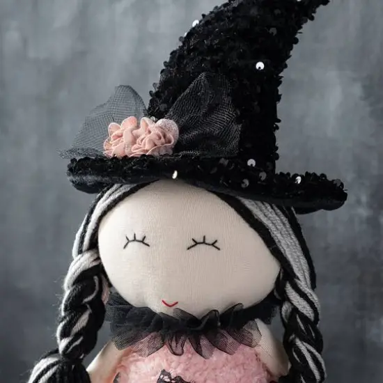 Glitzhome&reg; 29"H Halloween Pink Fabric Dressed Witch Sitter {6}