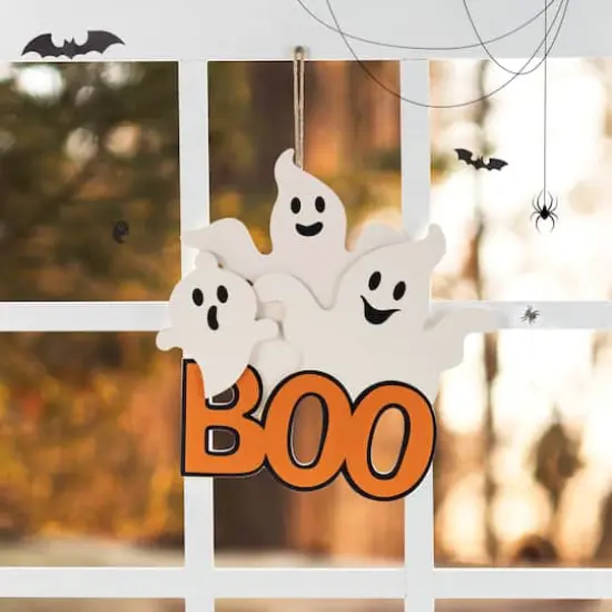 Glitzhome&reg; 14"H Halloween Wooden Ghoost BOO Door Hanger {4}
