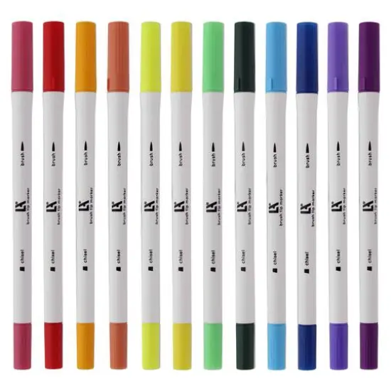 Leisure Arts&reg; 12 Color Rainbow Brush & Chisel Dual Tip Marker Set {4}