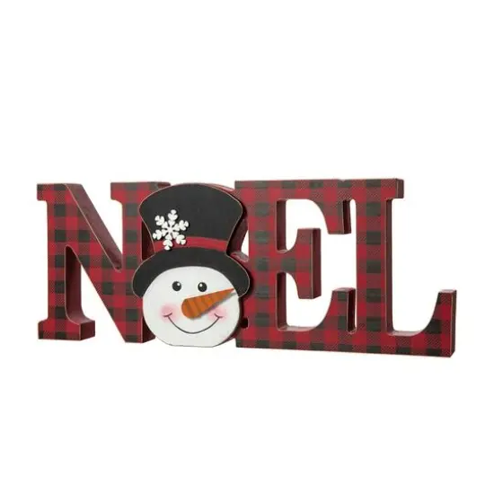 Glitzhome&reg; 15'' NOEL Wooden Christmas Plaid Table D&eacute;cor {3}